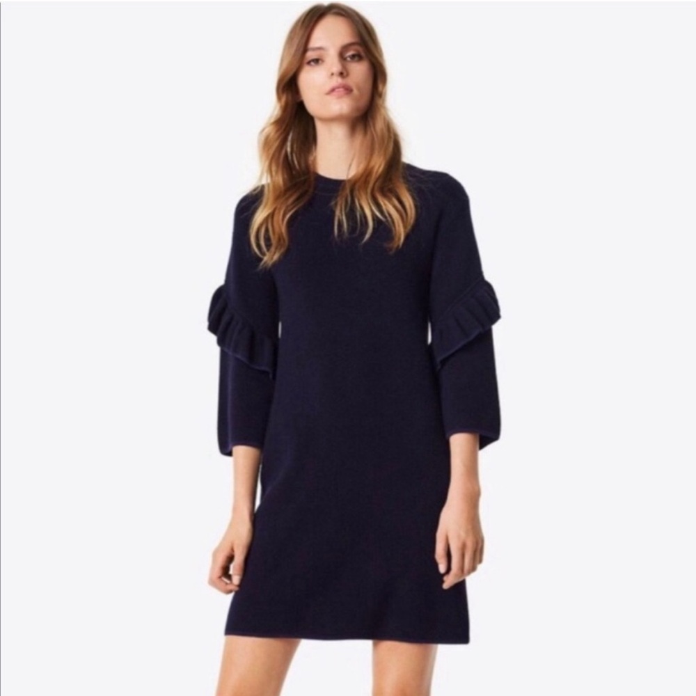Tory Burch Navy Ruffle Sleeve Long Sleeve Dress